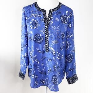 Talbots Tunic Small Blue Floral Pop Over Long Sleeve Top Shirt Blouse